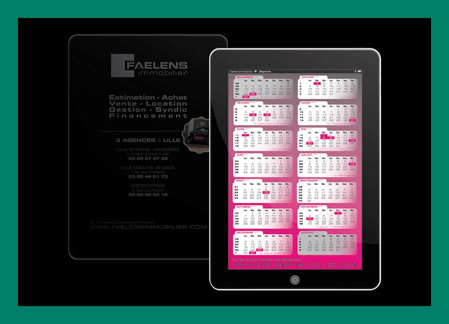 Faelens Immobilier - création d'un calendrier promotionnel en forme d'iPad